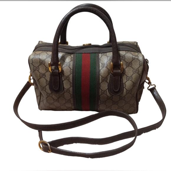 VTG Gucci Ophidia Stripe Boston Brown Doctor Bag - Picture 5 of 10